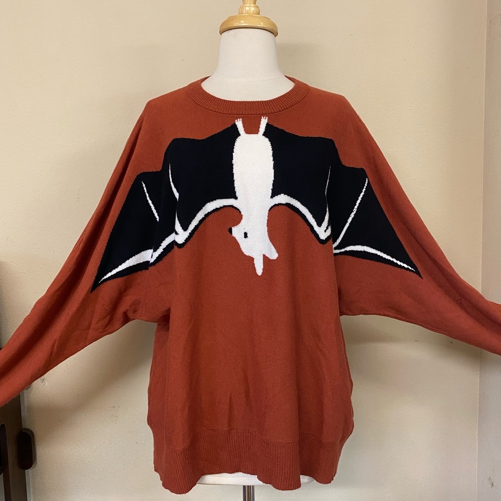 ModCloth Halloween Spooky Rust Bat Sweater